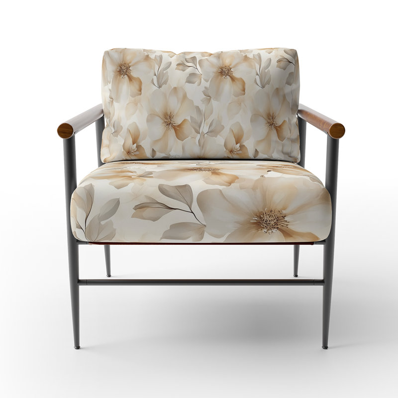 Chaise d'appoint Floral - fauteuil beige Bloom Bloom, Bras ronds bruns