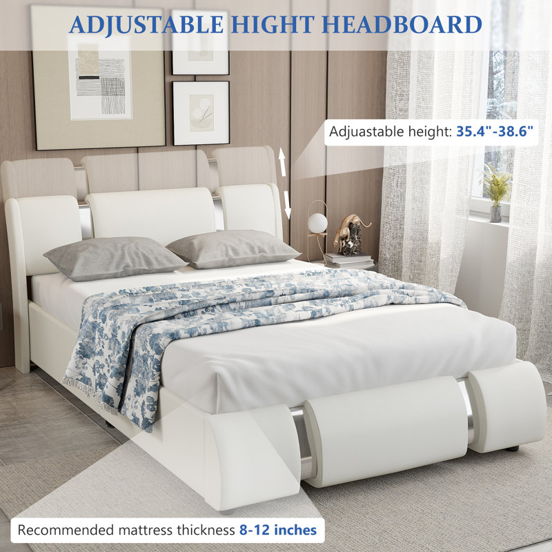 Lit plateforme double tapissier Abdul-Azeez, Double, Blanc