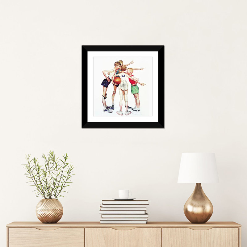 «Four Sporting Boy: Basketball», impression sur toile tendue, H 16 po x l 16 po x P 1 po, Papier d'art encadré noir, Blanc