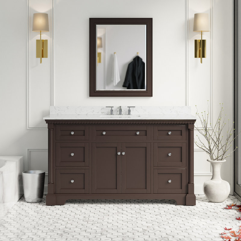 Fossen 60'' Single Bathroom Vanity with Top, Chocolate, Engineered Marble