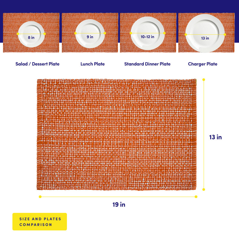 Ensemble de 6 ensembles de napperons tissés deux tons 13 x 19 100% coton, Orange