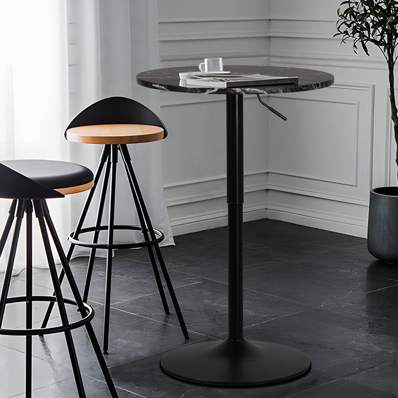 Hulker Round Pub Dining Table Height Adjustable With Wooden Tabletop Home Bar, Black