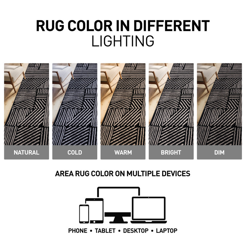 Rambo Geometric Black/Ivory Area Rug, Rectangle 7'10" x 10', Black