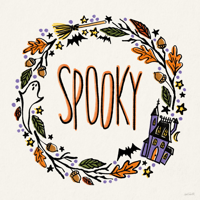 Halloween Wreath I by Anne Tavoletti - Wrapped Canvas Painting, 30cm H x 30cm W