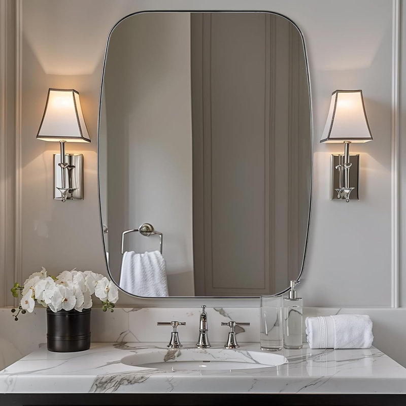 Modern Oblong Oval Bathroom Vanity Mirror | Stainless Steel Frame, Polished Chrome, 40" x 30"