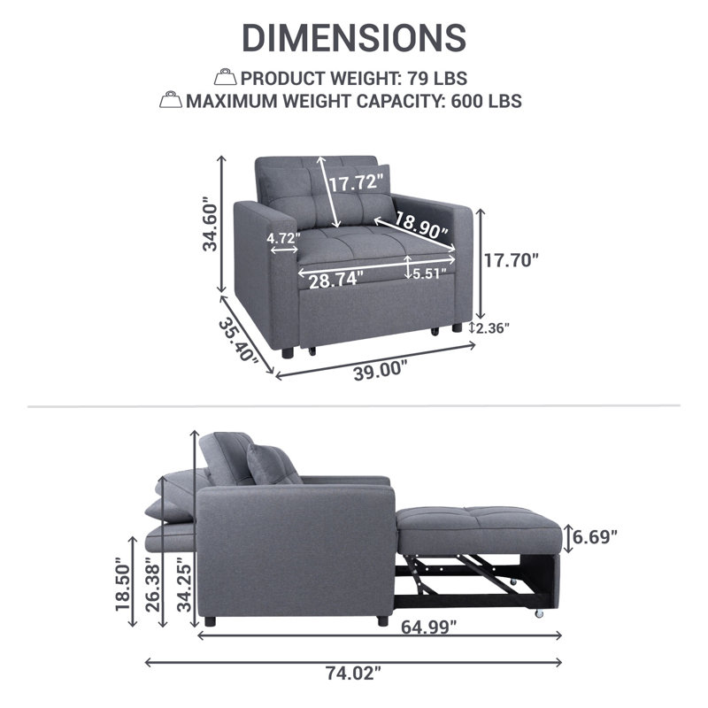 Fauteuil-lit convertible 3-en-1 Chirokitia, Lin gris