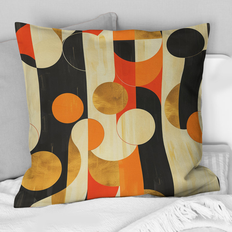 Coussin décoratif orange géométrique rétro orange, H 18 po x l 18 po