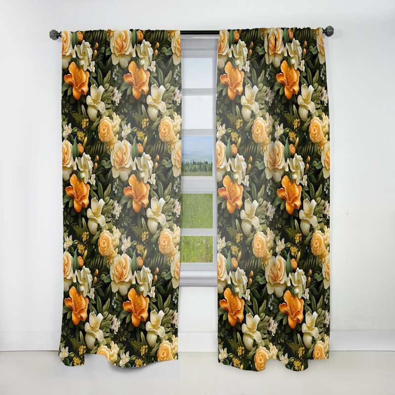 Motif floral mangue - Rideau floral - Rideau floral obscurcissant - 1 panneau, L 52 po x L 63 po