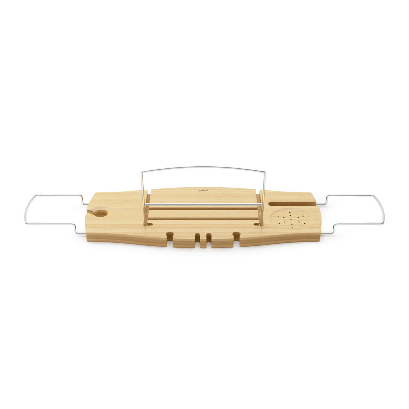 Luxury Bamboo Freestanding Bathtub Caddy with Wine Glass Holder