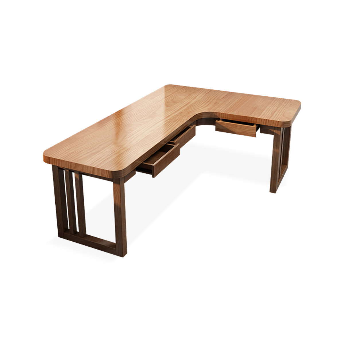 One Allium Way Brown Free form Solid Wood with 3 drawers writing desk ...
