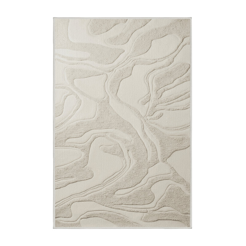 Machine Washable Abstract Beige Area Rug, Rectangle 3' x 5'