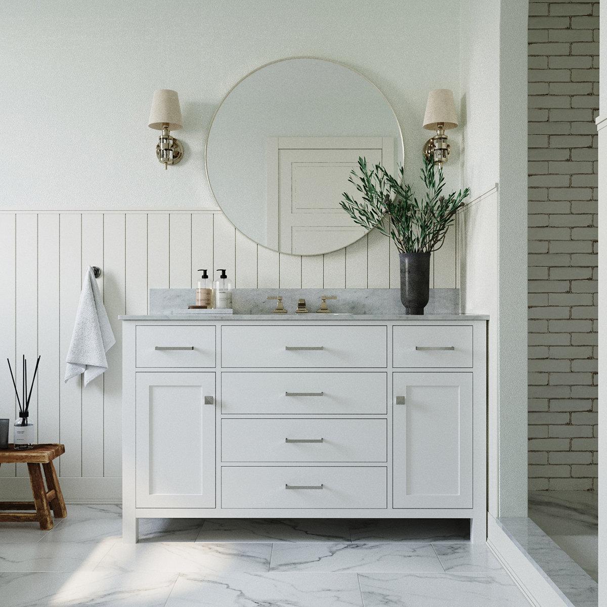 Winston Porter Parvez 55'' Single Bathroom Vanity with Carrara Marble ...