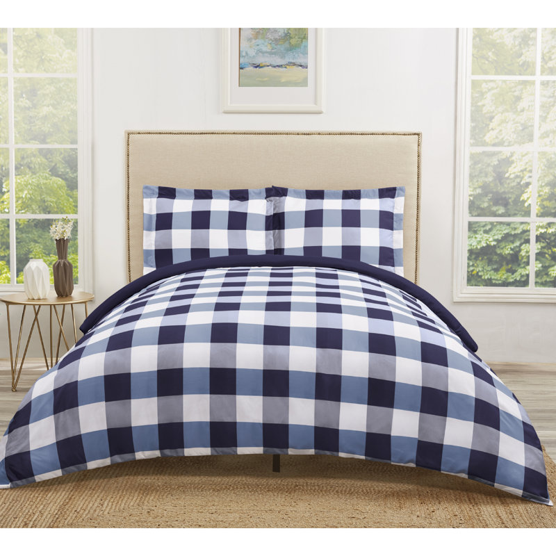 Ensemble de housse de couette en microfibre Buffalo, Housse de couette très grand + 2 taies décoratives, Bleu marine