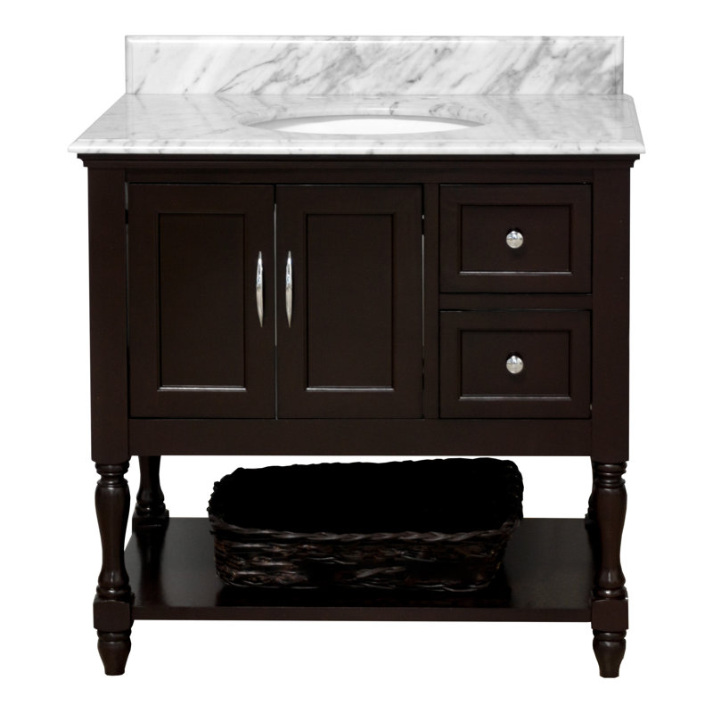 Ensemble de meuble-lavabo simple 36 po Hampton, Chocolat, Marbre de Carrare