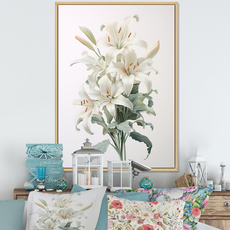 «White Lilies In Bloom Beauty IV» sur toile, Cadre naturel flottant, H 40 po x l 30 po x P 1,5 po