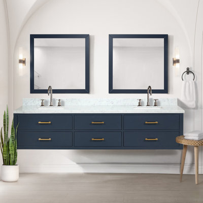 84 In. W X 22 In. D Double Bath Vanity With Carrara Marble Top, Drawers And Faucet