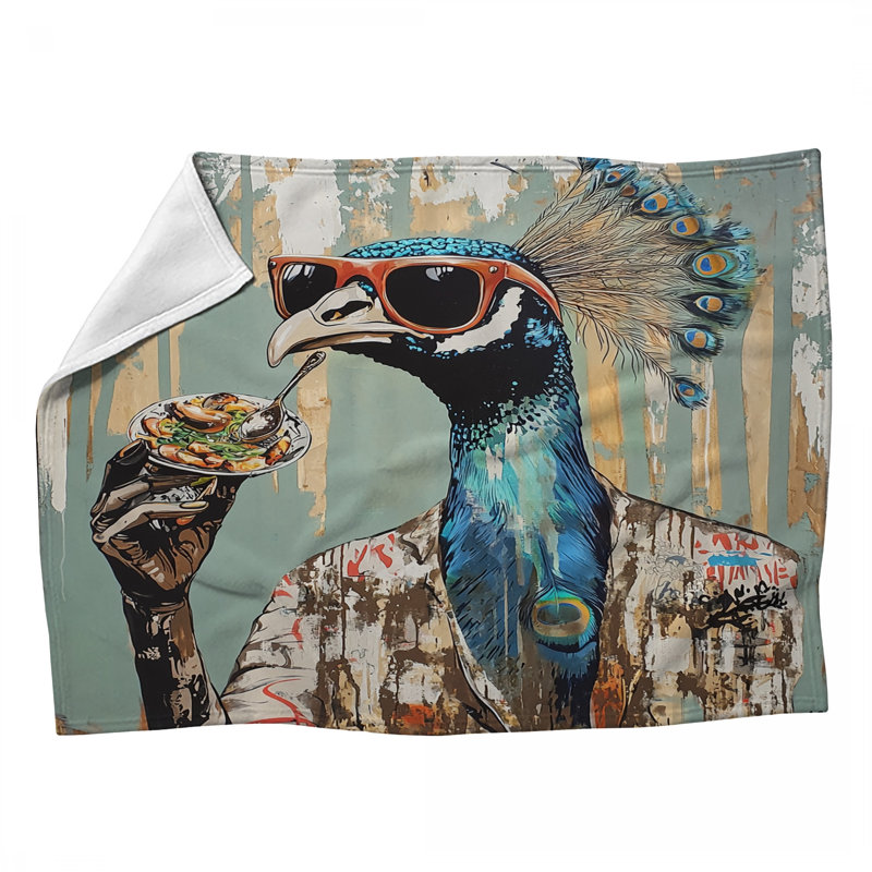 Jeté en molleton Peacock - Jeté d'animaux pour canapés ou lits, L 80 po x l 60 po