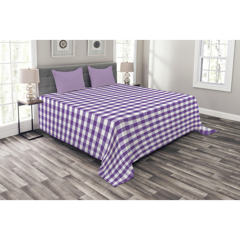 Adhem Purple/White Microfibre Bedspread Set, 220 x 264 cm