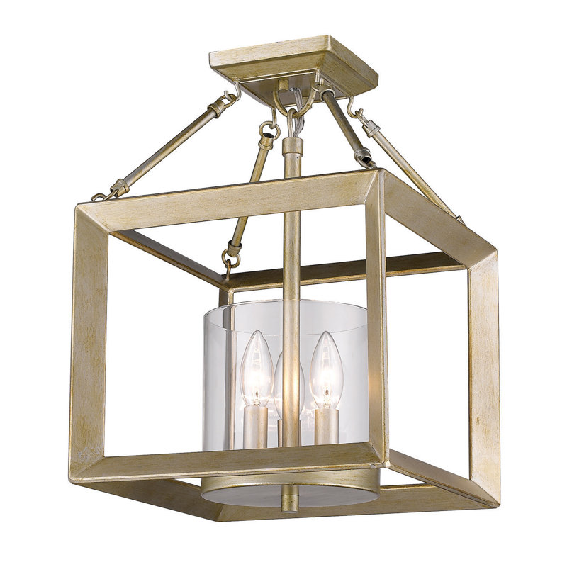 Averee 3 - Light Lantern Pendant, Clear Glass, White Gold