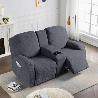 Harriet Box Cushion Recliner Loveseat Covers with Console, Stretch Anti-Slip Reclining Slipcover for 2 Cushion Couch with Pockets