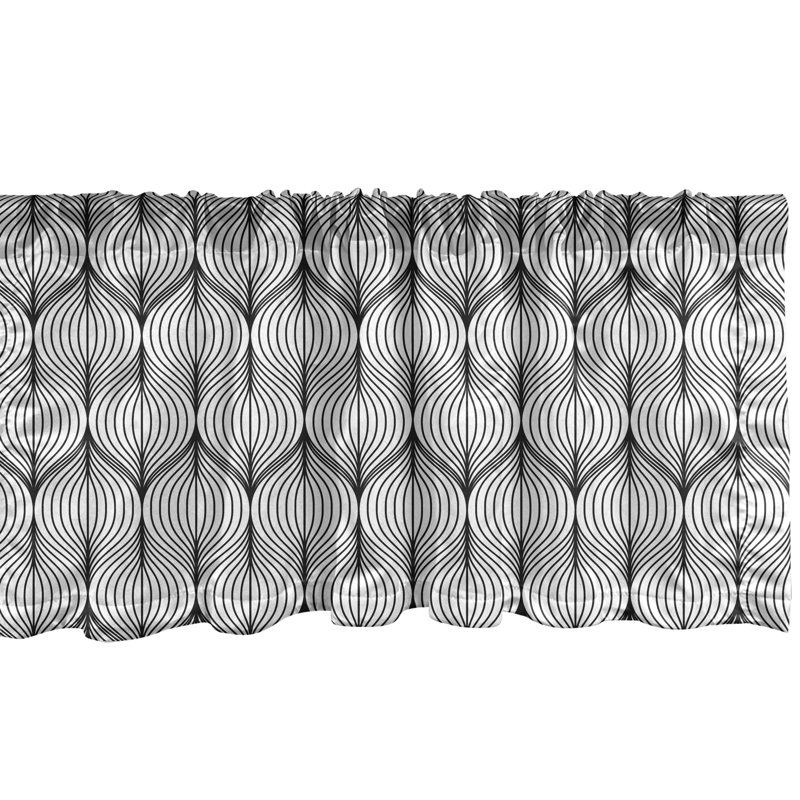 Black and White Geometric Satin Rod Pocket Valance, 54" x 12"