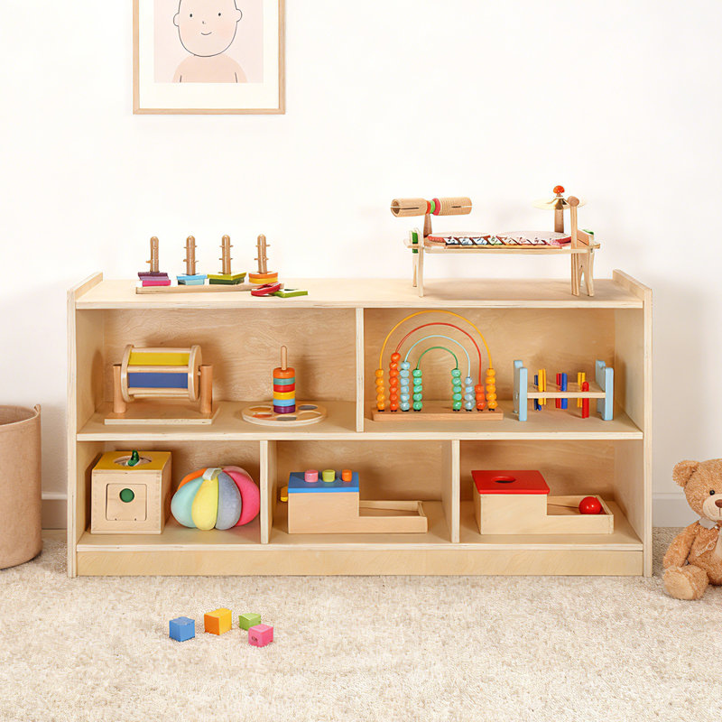 Bibliothèque Montessori, armoire de rangement en bois à 5 sections, étagère de rangement pour jouets avec bibliothèque pour enfants, étagère à livres Fess Safety Montessori pour chambres d'enfants, salle de classe, salle de jeux, garderie, école maternelle