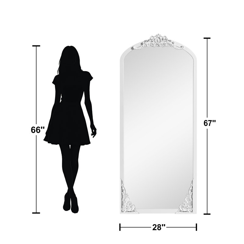 Miroir rétro avec cadre sculpté, Blanc, 67 po x 28 po