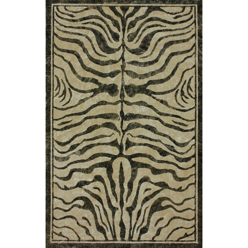 Tapis noir à imprimé zébré Anicet, 5 pi x 8 pi