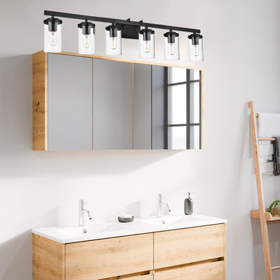 6-Light Wall Sconces, Modern Vanity Light Fixture With Clear Glass Shade, Wall Light For Mirror Bedroom Hallway, E26 Base (Bulbs Not Included)