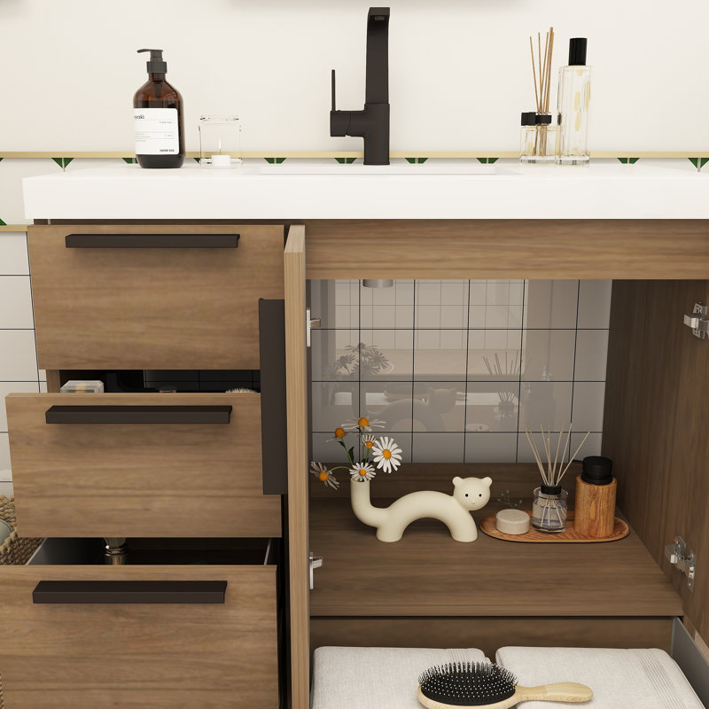 Meuble-lavabo autoportant avec tiroirs latéraux Carla, Chêne français foncé, 35"