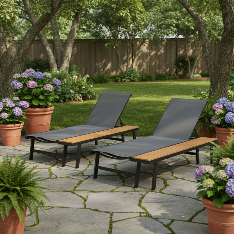 Ensemble de chaises longues réglables en aluminium avec sièges en filet