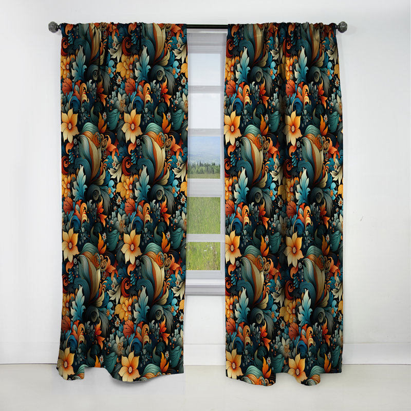 Rideau bohémien motif cachemire III - motif floral - velours occultant - 1 panneau, L 52 po x L 108 po