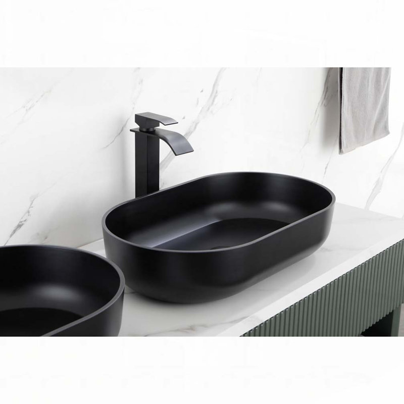 Oval 24"x14" Above Bathroom Vessel Sink, Matte Black