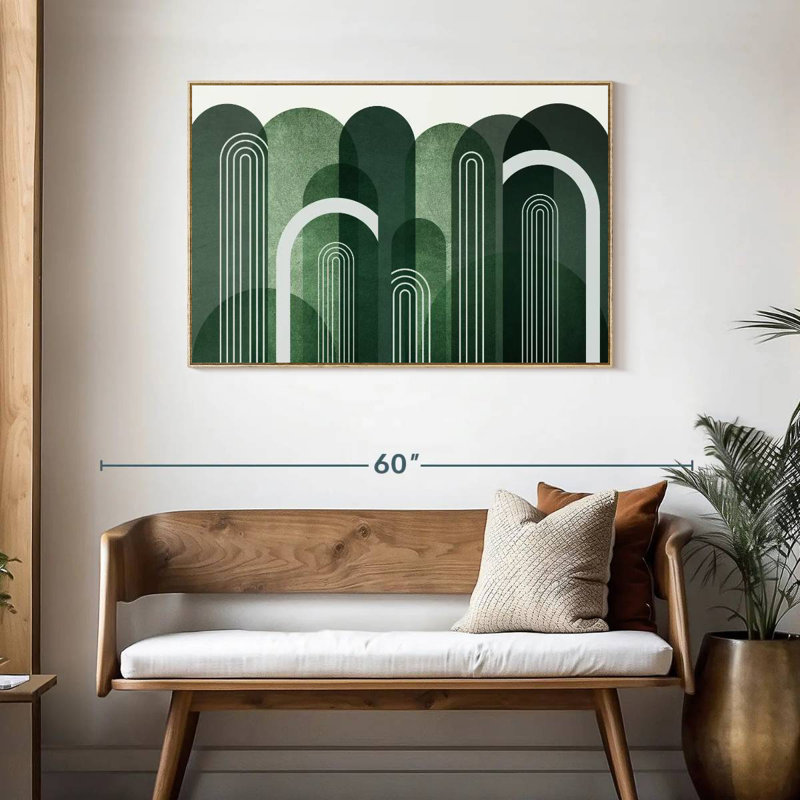 Arches Mid-Century vert émeraude, Cadre flottant en bois naturel, 43 po x 29 po