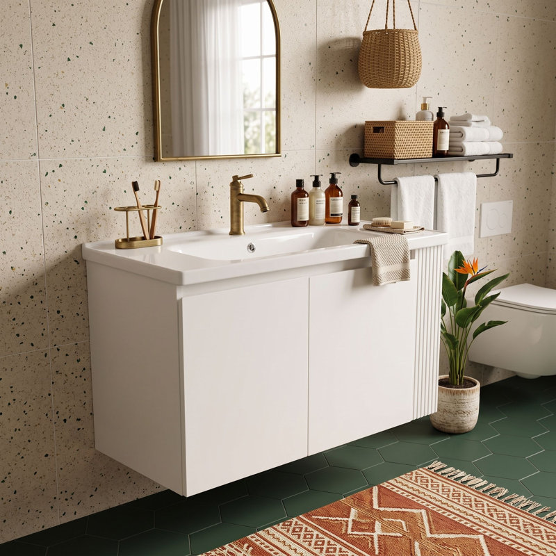 Meuble-lavabo mural avec lavabo en céramique
