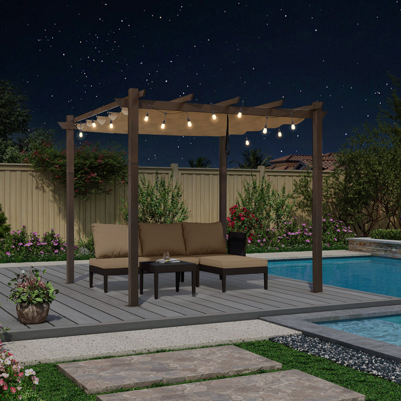 Metal Pergola with Canopy, Khaki, 96.46" H x 118.11" W x 118.11" D
