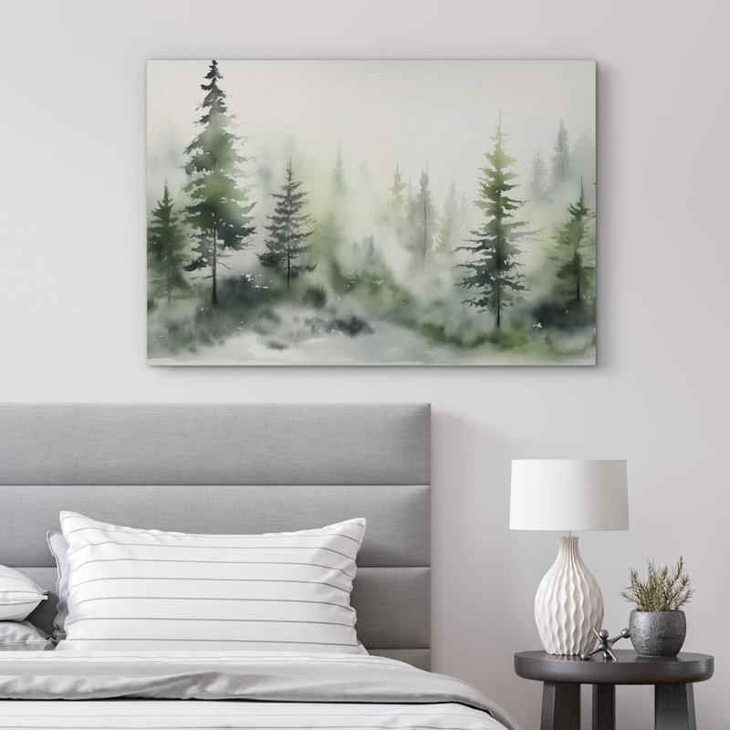 Paysage de forêt Woodland «Verdant Fog Lush Pine Forest In Mist» sur, Toile tendue, H 16 po x l 24 po