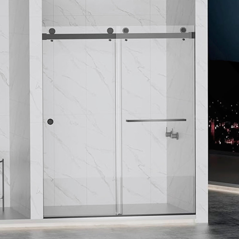 Porte de douche coulissante double sans cadre pour salle de bain, Noir mat