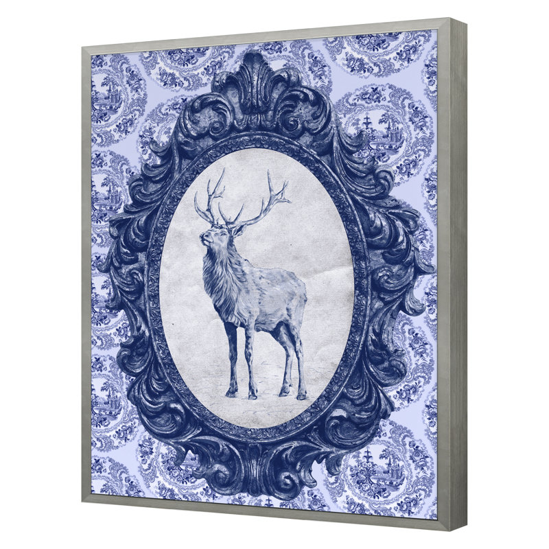 Toile Elk Print by THE Studio, 20" H x 15" W, Silver Framed