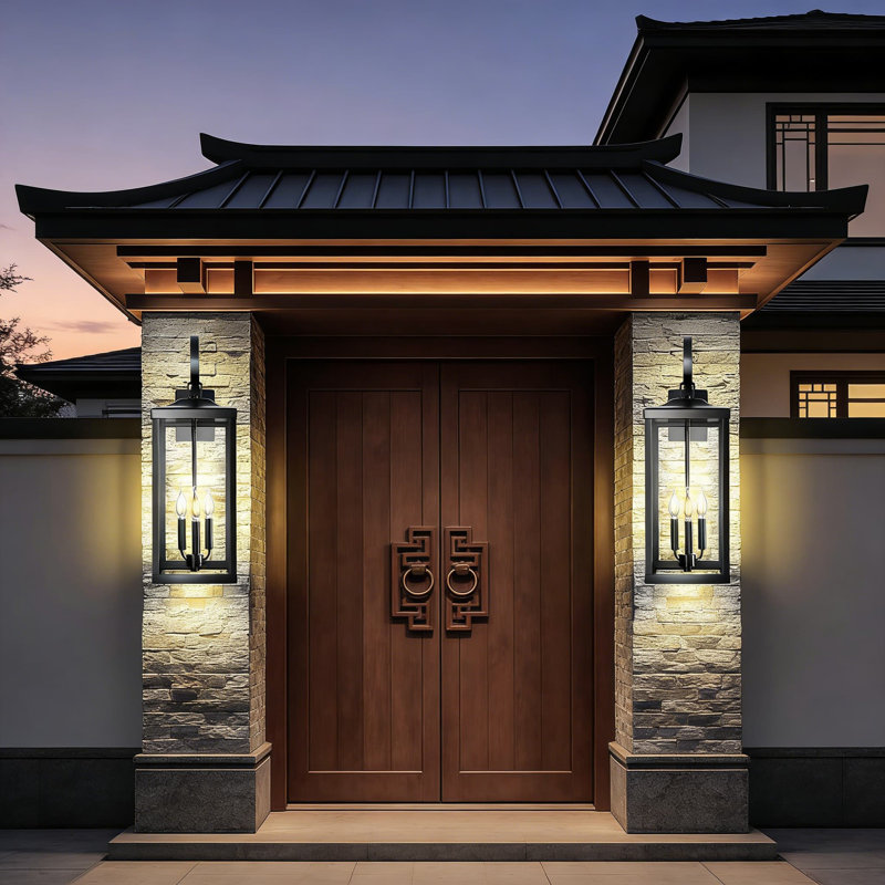 Extra Large Outdoor Wall Light Fixture 3-Light, Black Modern Porch Lantern Wall Sconce, Waterproof Exterior Coach Lamp For House (2-Pack)