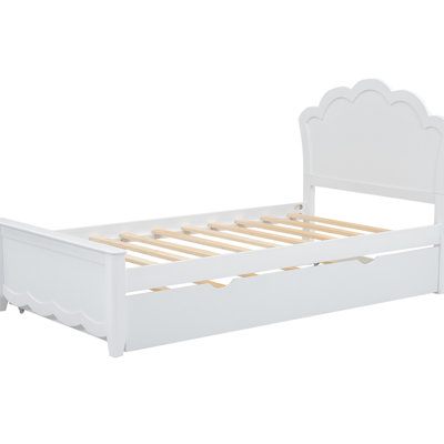 Lit plateforme simple en bois avec tête de lit et gigogne spacieuse, fonction élégante blanche