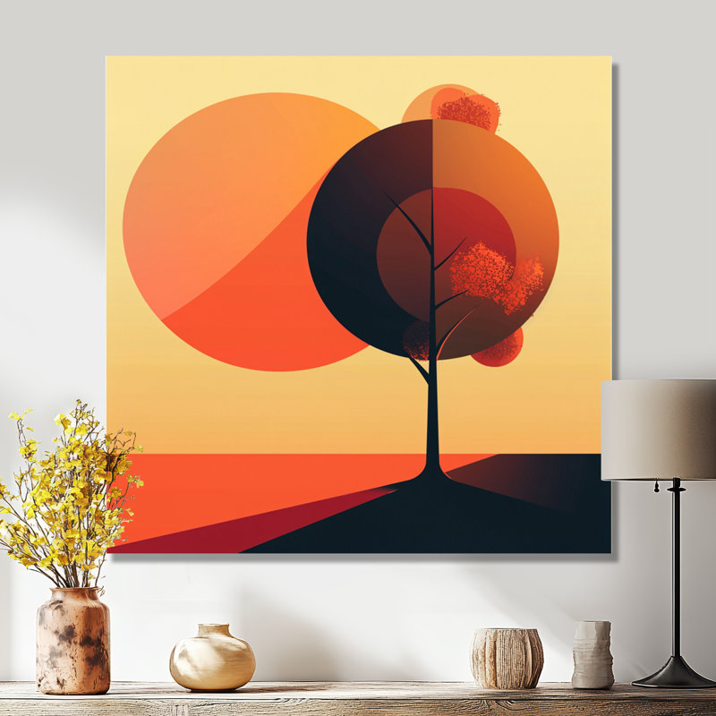 Arbre rouge minimaliste dans la campagne - arbre, impression d'art mural, H 16 po x l 16 po, Toile tendue
