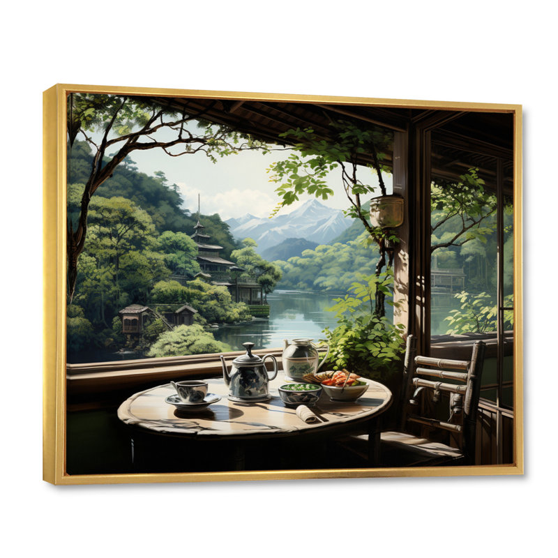 Art japonais, maison de thé Serenity - Art mural japonais, H 24 po x l 32 po x P 1 po, Cadre flottant doré