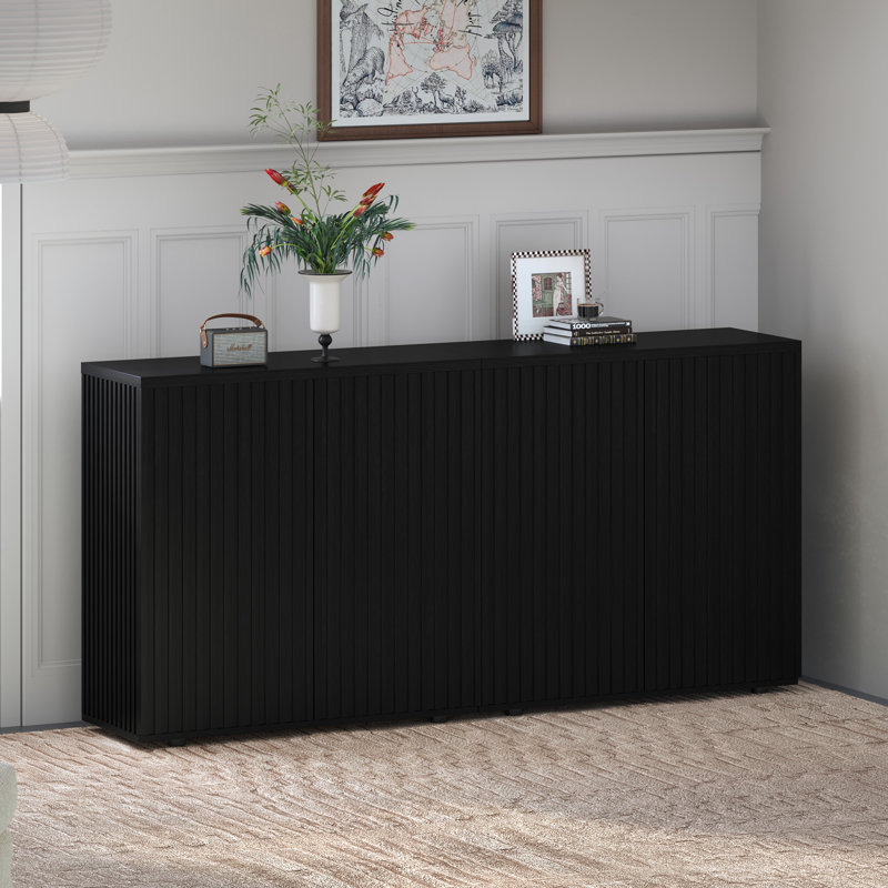 Buffet décoratif avec rangement, buffet cannelé avec tablettes réglables, Noir