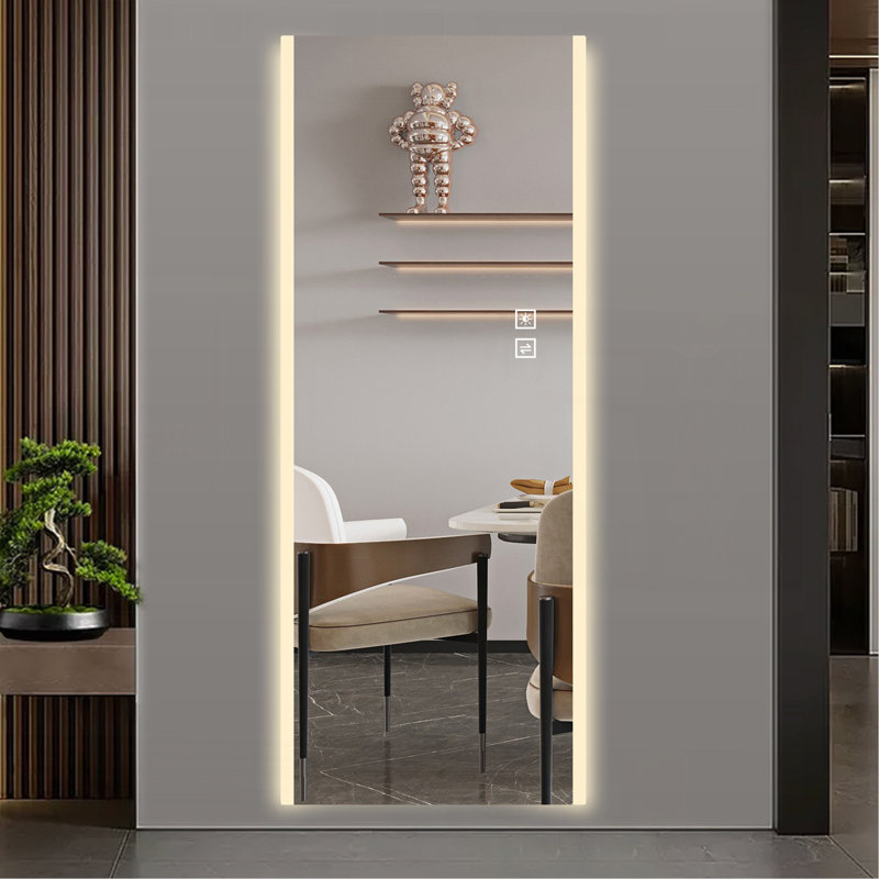 Led Mirror Full Length,Frameless Full-Length Mirror,Wall Mounted Mirror With Light,Three-Color Changing Light,Explosion-Proof Glass, High-Definition Imaging