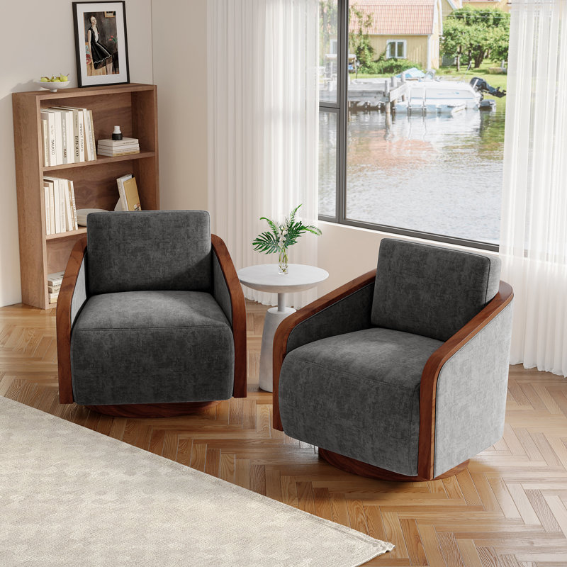 Upholstered Swivel Barrel Chair, Dark Grey