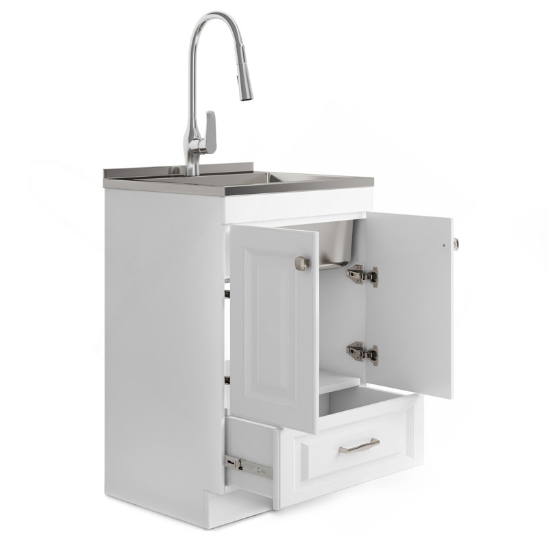 Lawrence - Armoire à linge 24 po avec robinet et évier en acier inoxydable - blanc, 24"