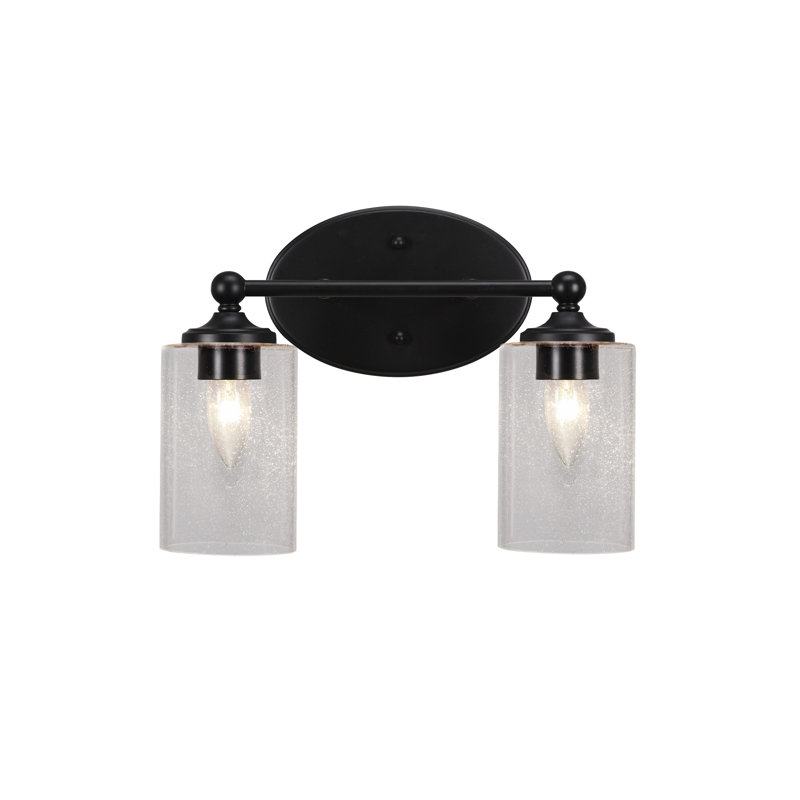 Barre d'éclairage de salle de bain Aitkens avec verre à bulles transparent de 4 po, 2, Noir mat