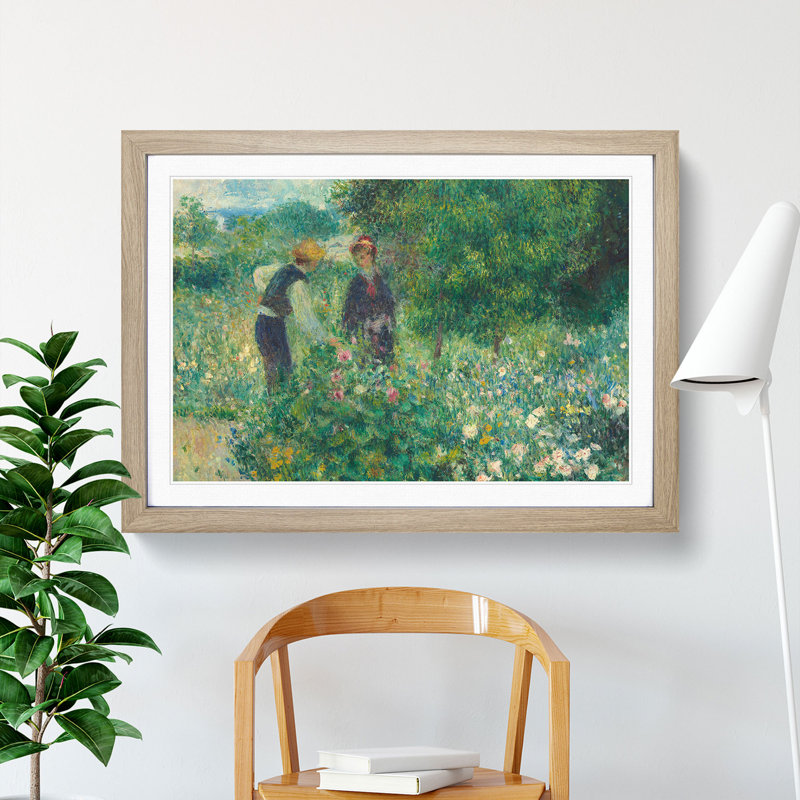 Picking Flowers by Pierre-Auguste Renoir - Framed Print, 27cm H x 36cm W x 2cm D, Oak Framed