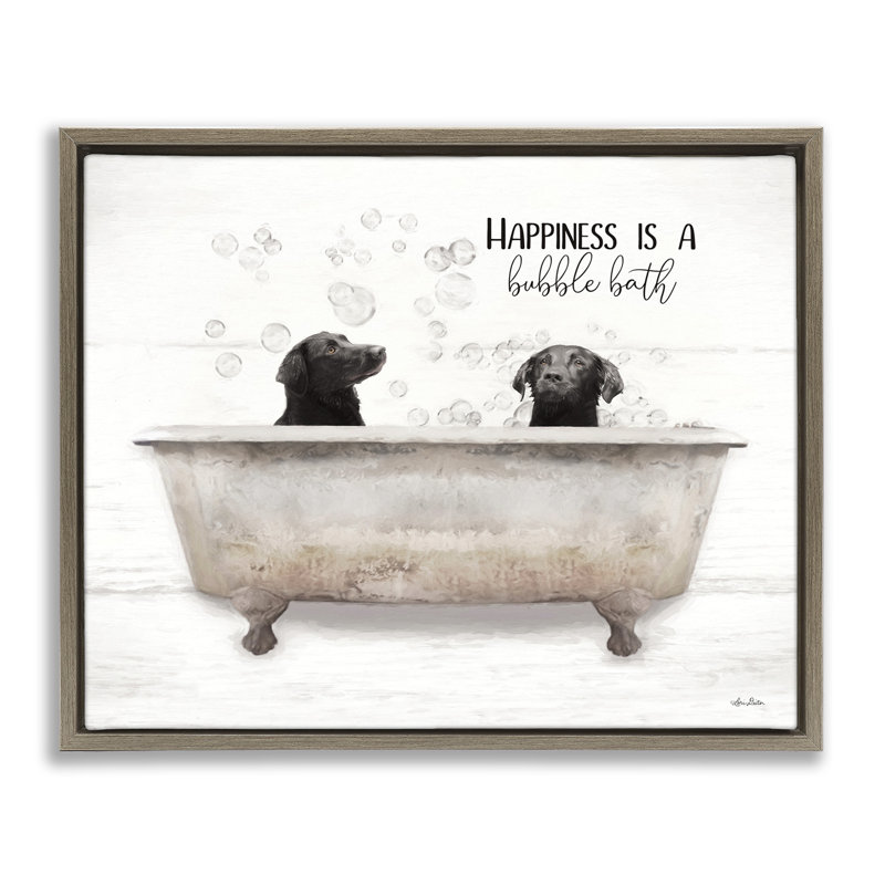 "Animal Bathroom Happy Dogs", art mural sur toile flottante par Lori Deiter, Cadre flottant orme Montalcino